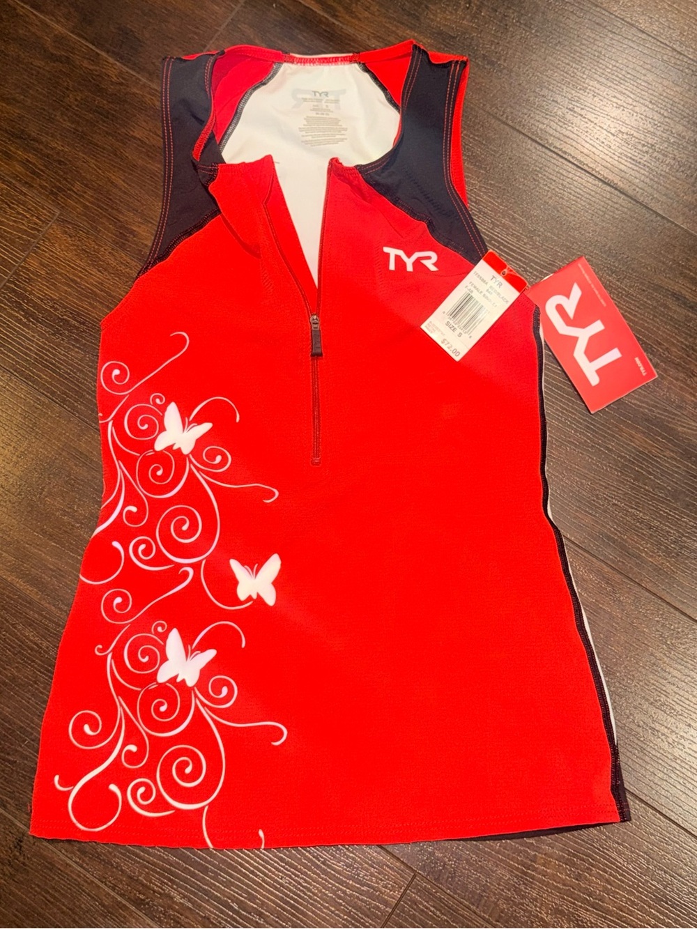 NWT Women’s TYR Competitor Singlet Tank Top Butterfly Red White Black Size Small